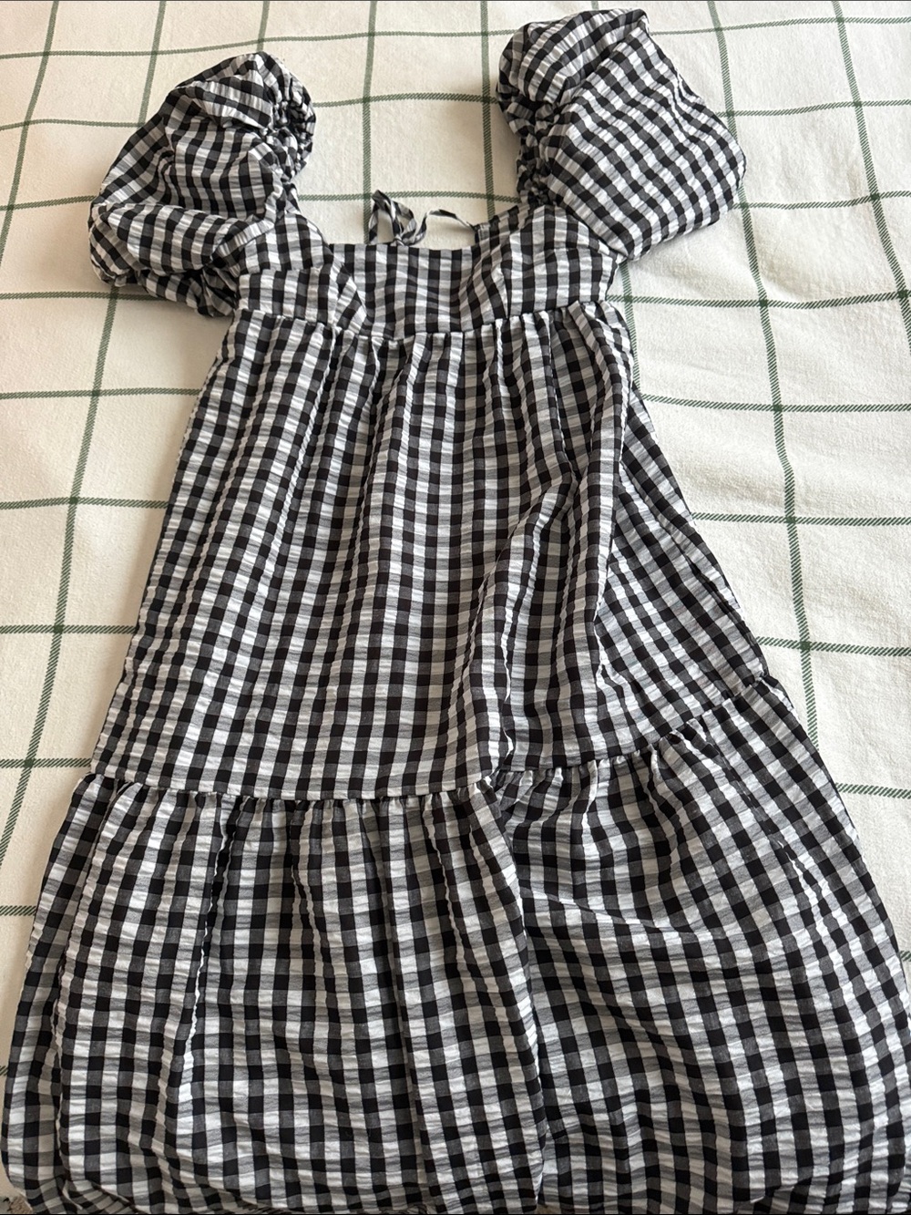 SHEIN Black and White Gingham Puff Sleeve Maxi Dress